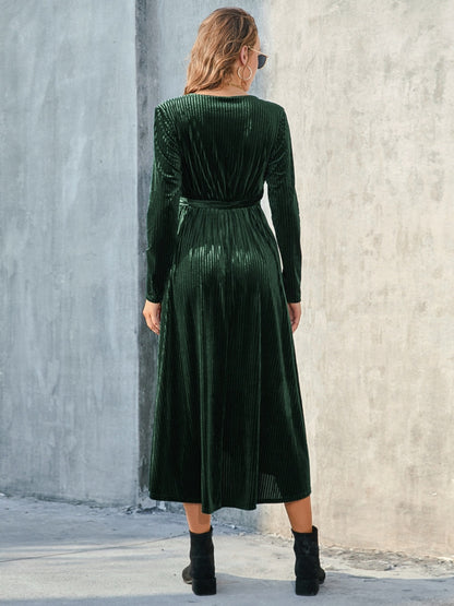 Tie Front Long Sleeve Slit Dress