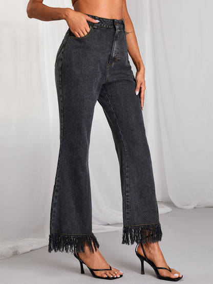 Fringe Detail Wide Leg Jeans