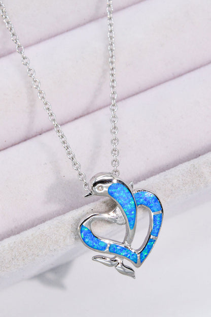 Opal Dolphin Heart Chain-Link Necklace