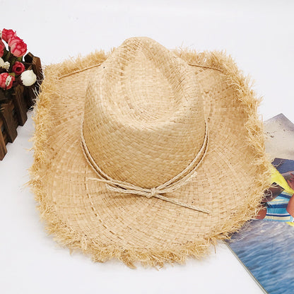 Raw Hem Wide Brim Raffia Hat