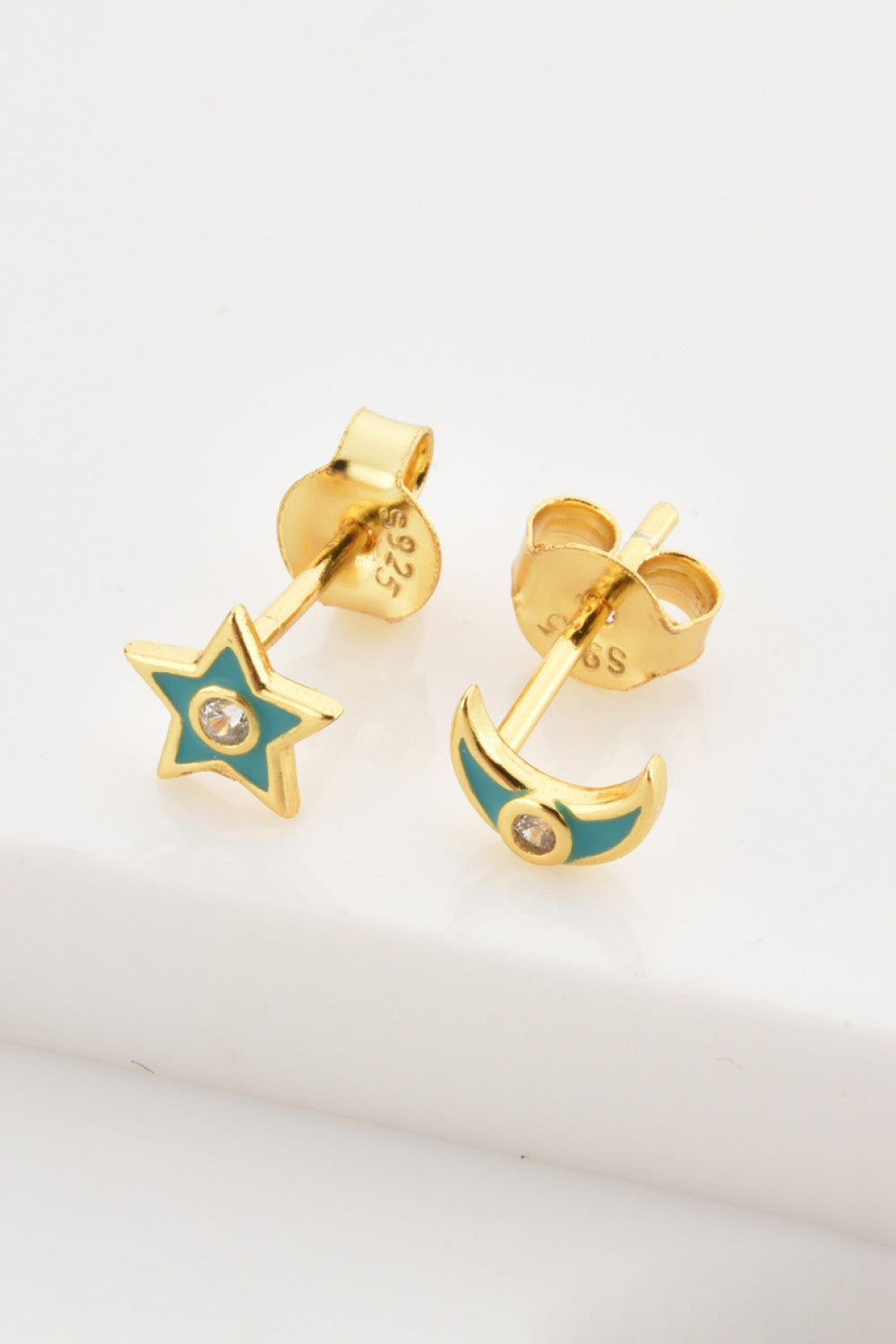 Star and Moon Zircon Mismatched Earrings