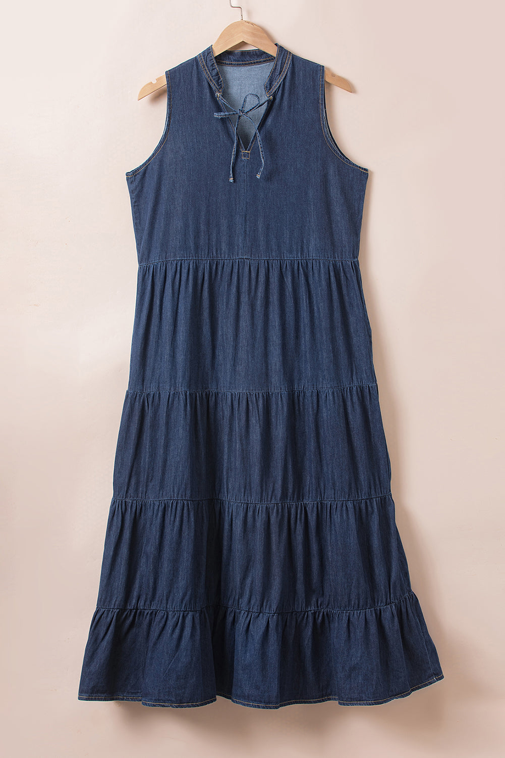 Tie Neck Sleeveless Denim Dress