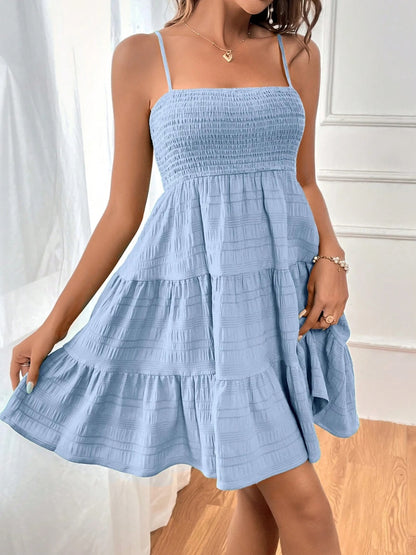 Smocked Tiered Sleeveless Mini Dress