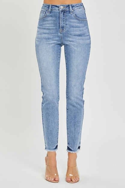 RISEN Full Size High Rise Frayed Hem Skinny Jeans