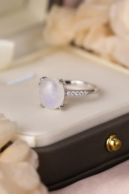 High Quality Natural Moonstone 925 Sterling Silver Side Stone Ring