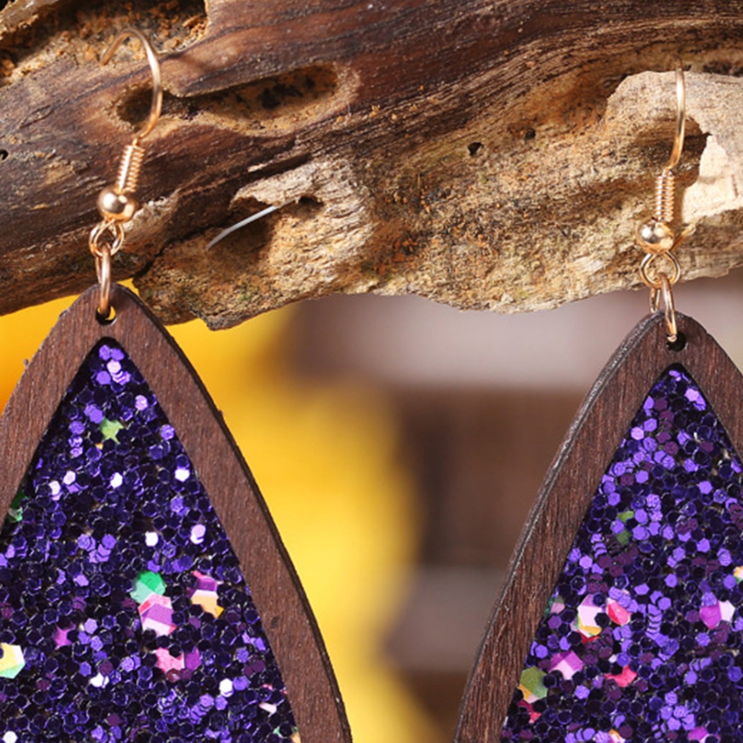 Sequin Wood Teardrop Earrings