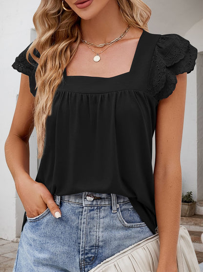 Ruffled Square Neck Cap Sleeve Blouse