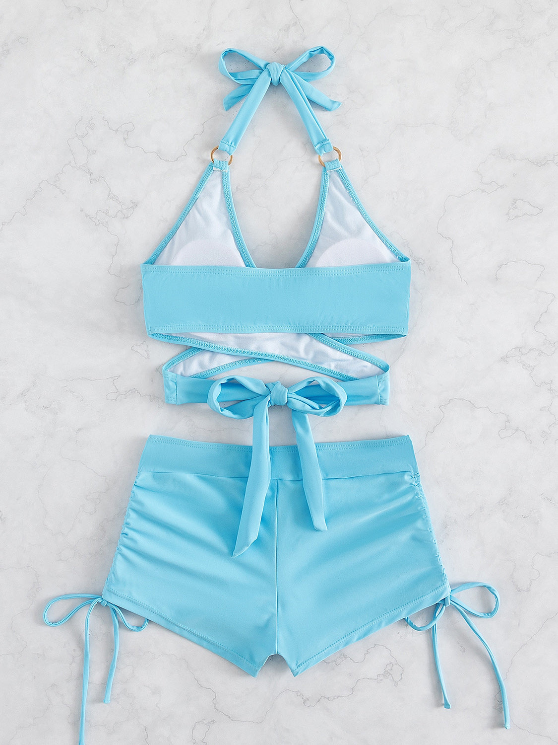 Crisscross Tied Top and Drawstring Shorts Swim Set