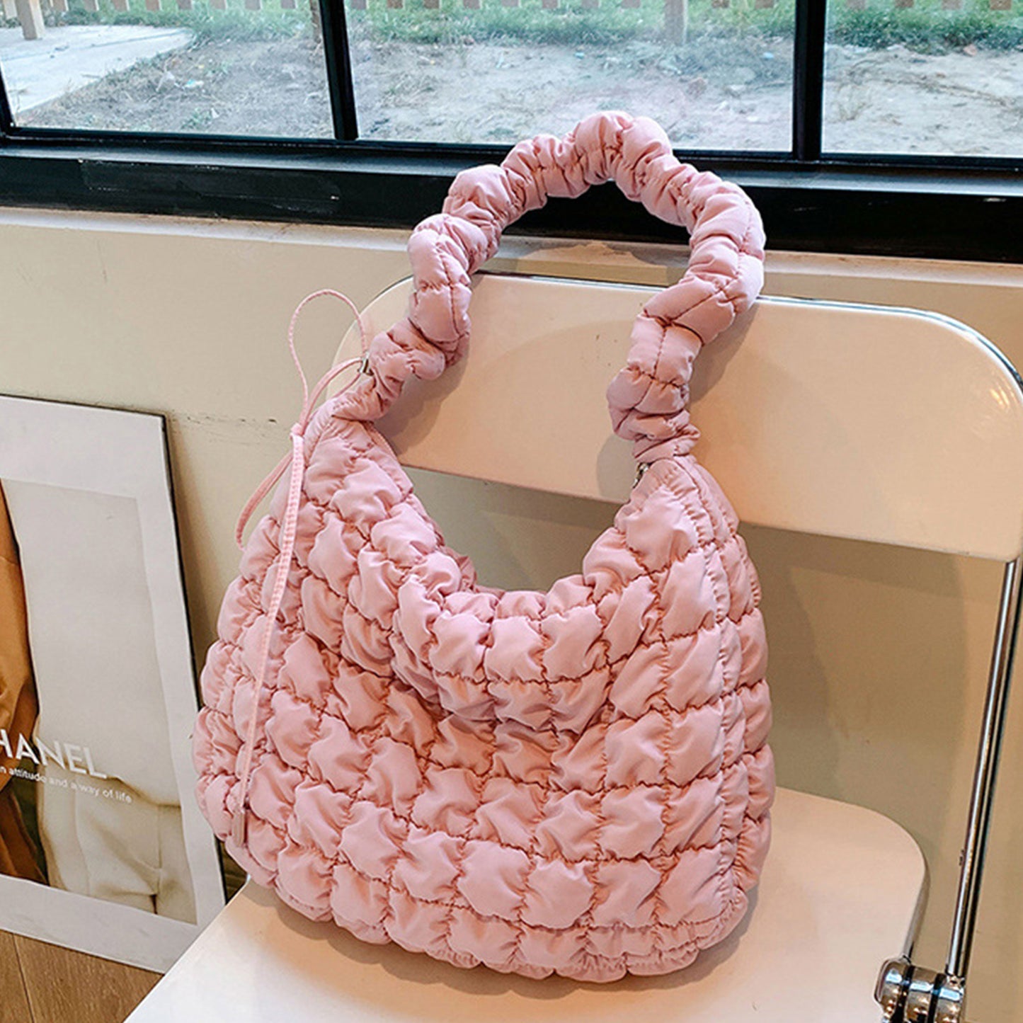 Drawstring Adjustable Strap Quilted Shoulder Bag