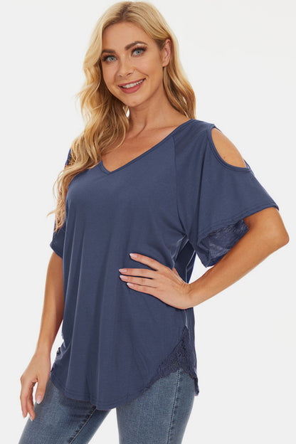 Cutout V-Neck Short Sleeve T-Shirt