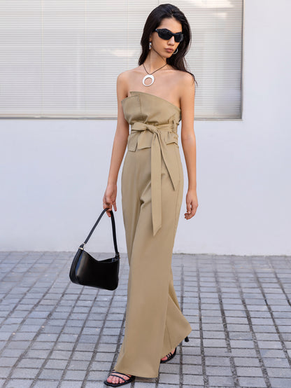 Strapless Tie Waist Jumpsuit