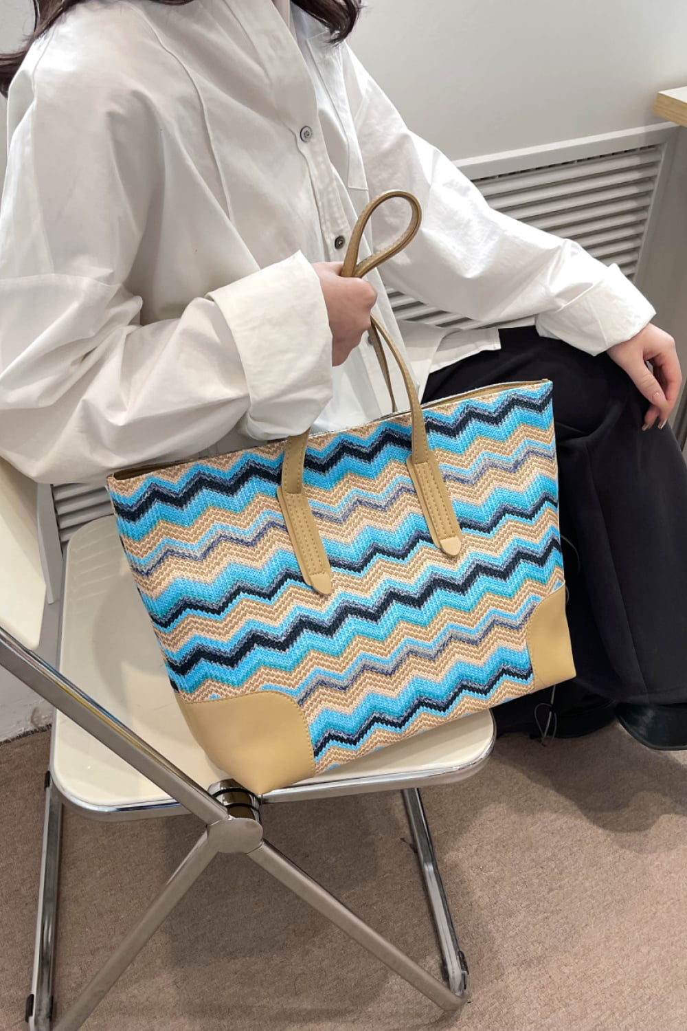 Chevron Straw Tote Bag