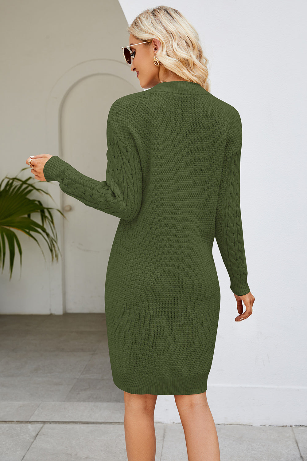 Cable-Knit Long Sleeve Sweater Dress