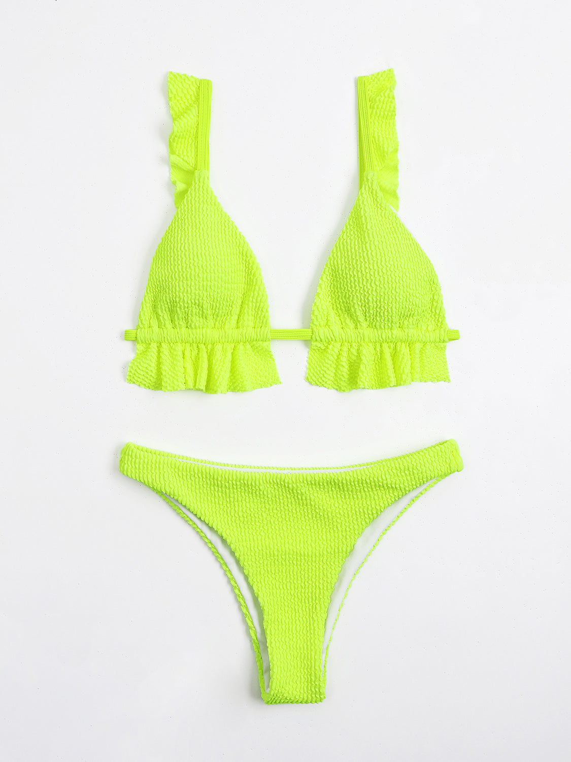 Ruffled Textured Wide Strap Two-Piece Bikini Set