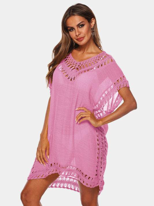 Cutout V-Neck Short Sleeve Cover-Up