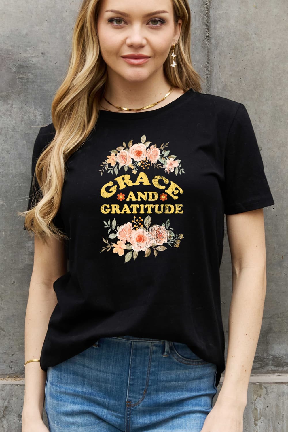 Simply Love Simply Love Full Size GRACE AND GRATITUDE Graphic Cotton Tee