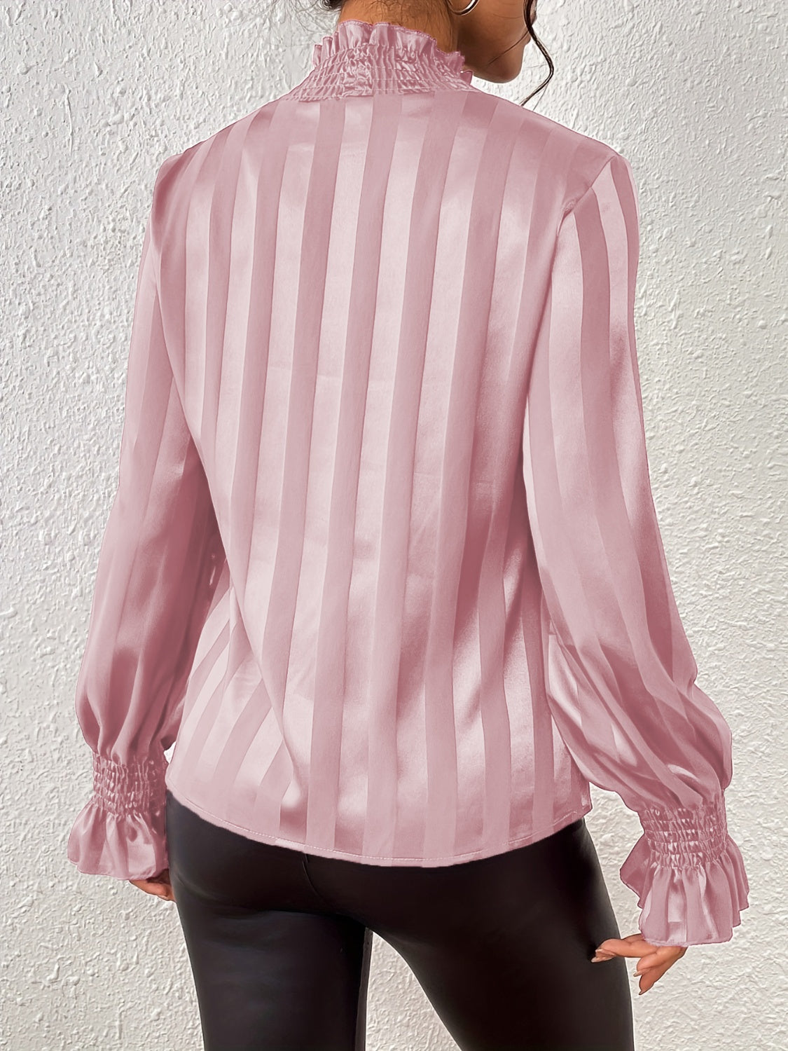 Smocked Mock Neck Long Sleeve Blouse