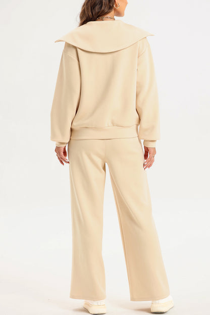 Half Zip Collared Neck Sweatshirt and Pants Set