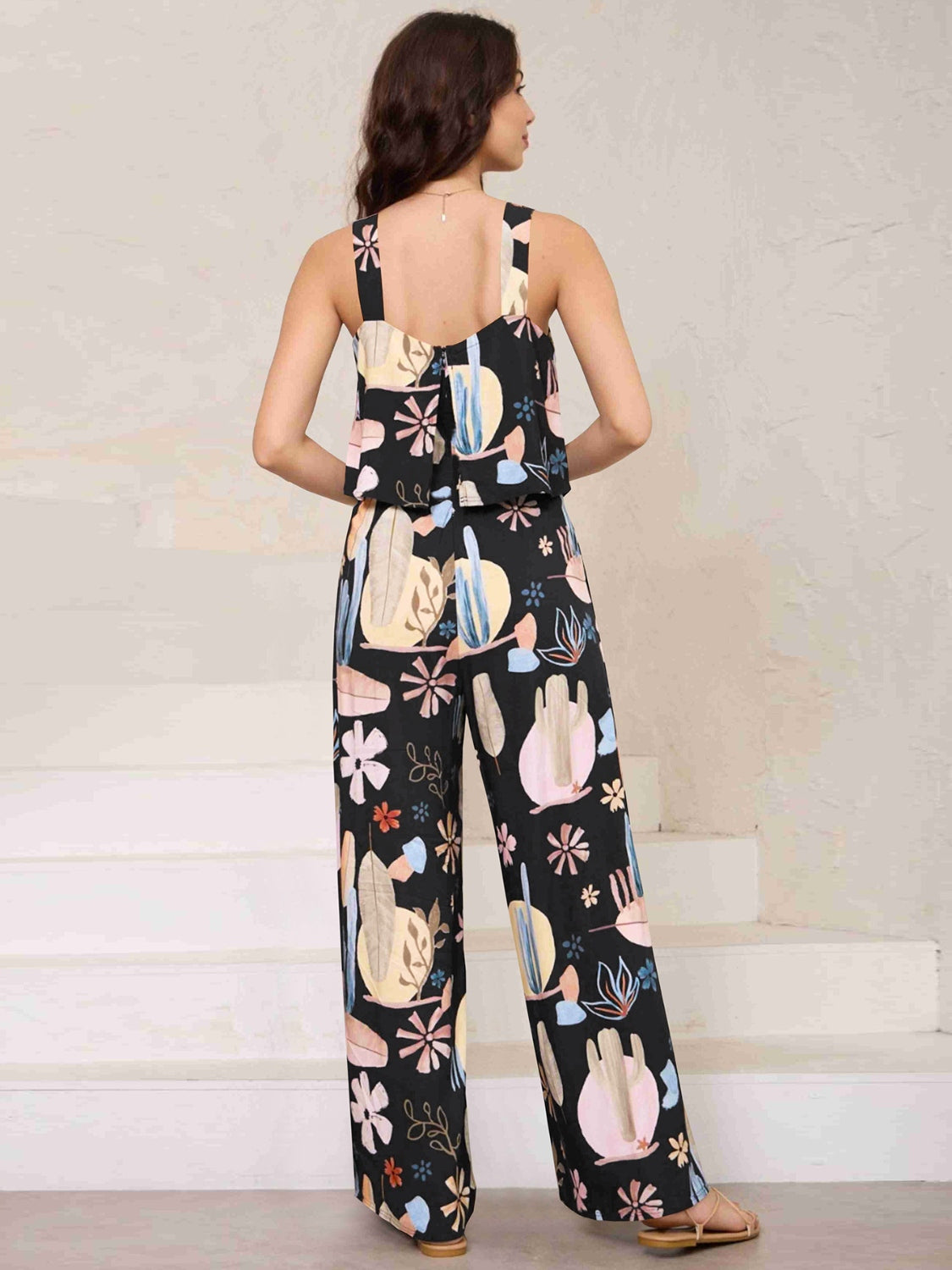 Printed Wide Strap Top and Pants Set