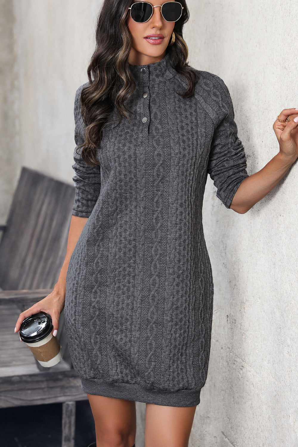 Cable-Knit Mock Neck Dress