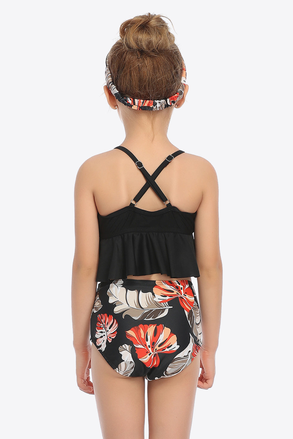 Botanical Print Crisscross Ruffled Two-Piece Swim Set