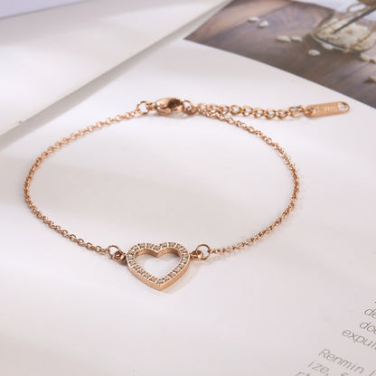 Inlaid Zircon Stainless Steel Heart Bracelet