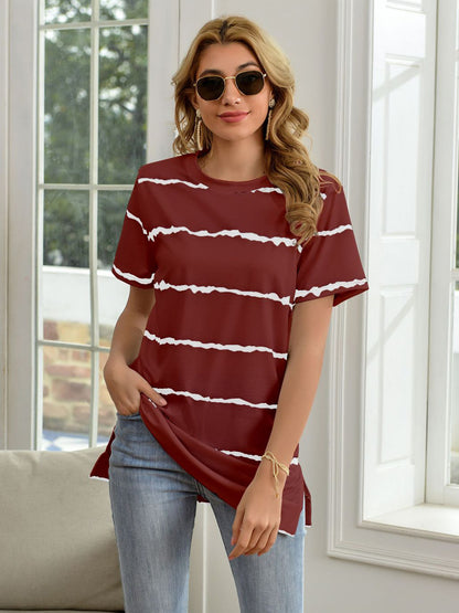 Striped Round Neck Short Sleeve T-Shirt