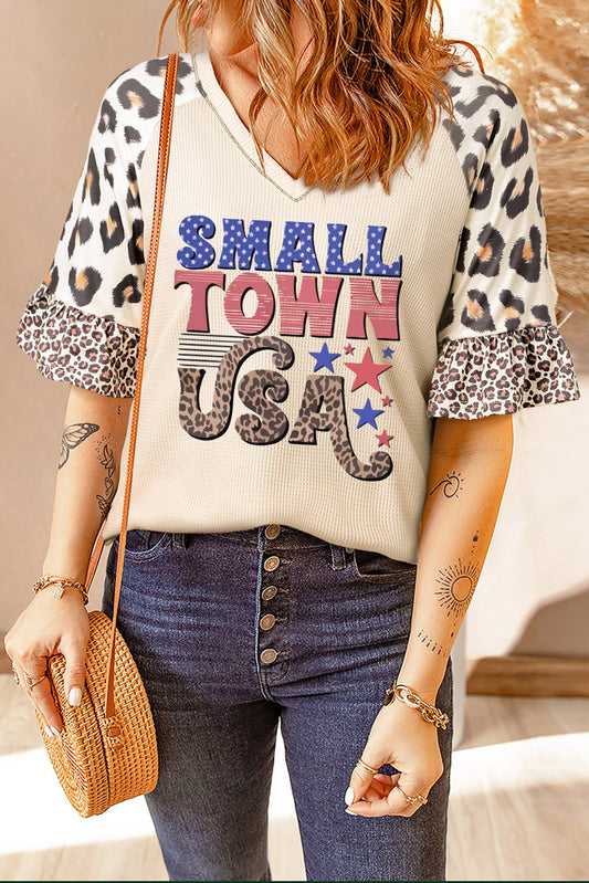 SMALL TOWN USA Graphic Leopard V-Neck Top