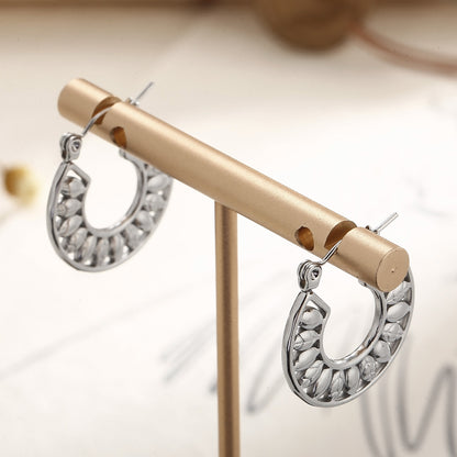 Stainless Steel Cutout Leaf Shape Huggie Earrings