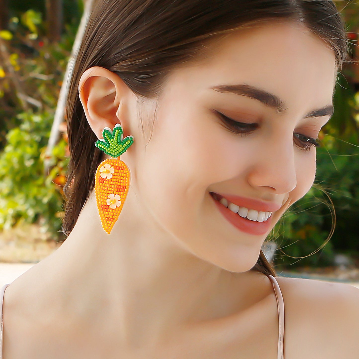 Stainless Steel Beaded Sequin Carrot Earrings