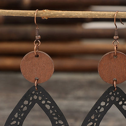 Hollowed Wooden Teardrop Earrings