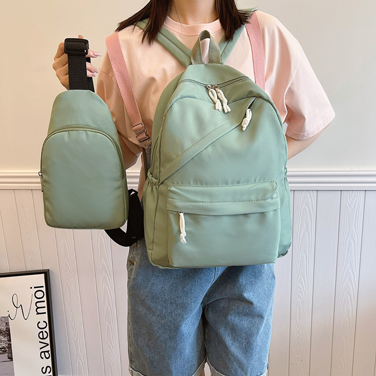 Cloth Backpack Bag and Sling Bag 2 Piece Set