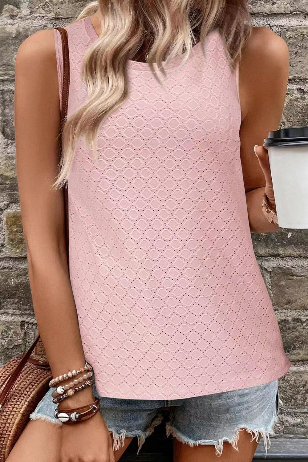 Eyelet Round Neck Tank