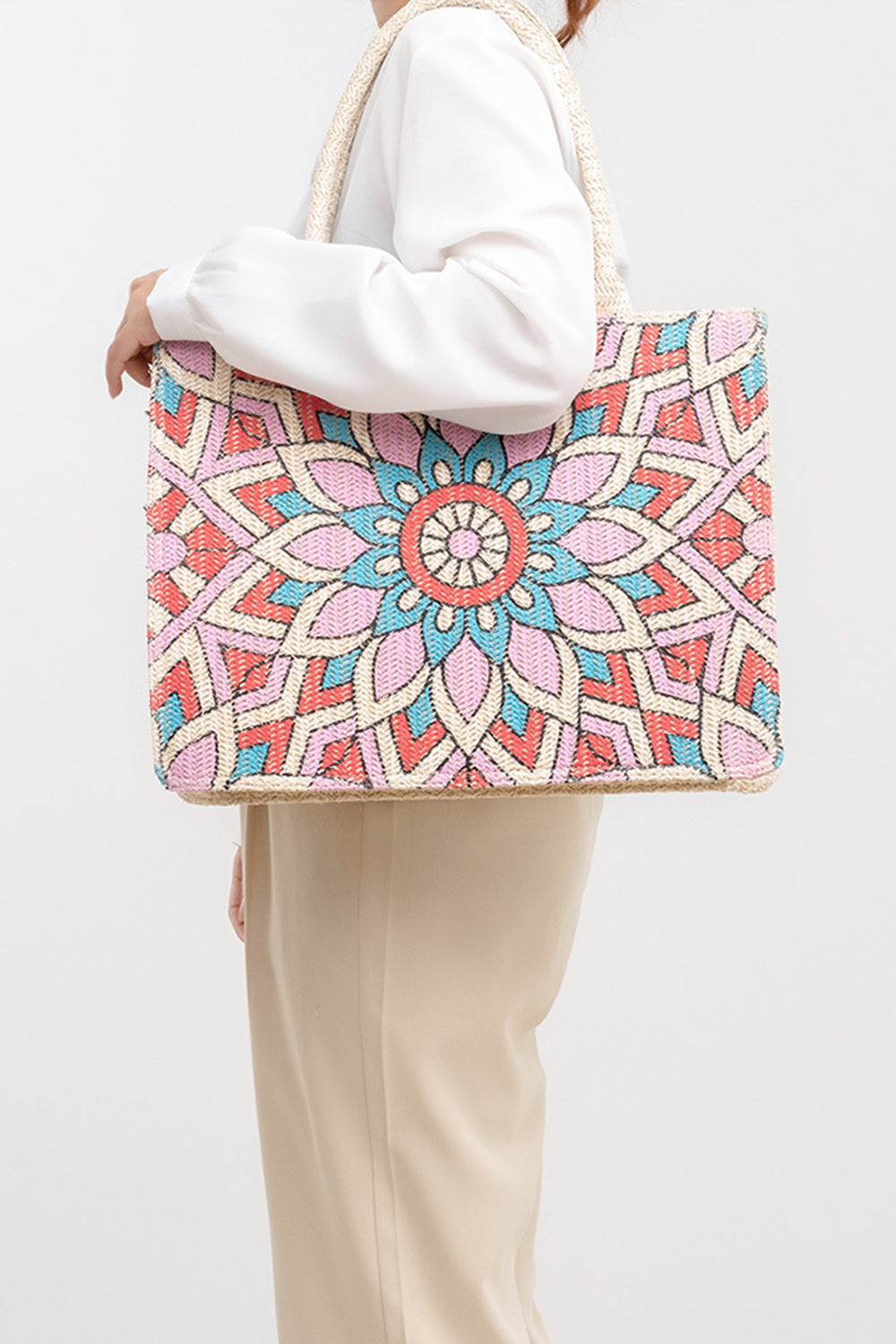 Flower Straw Weave Tote Bag