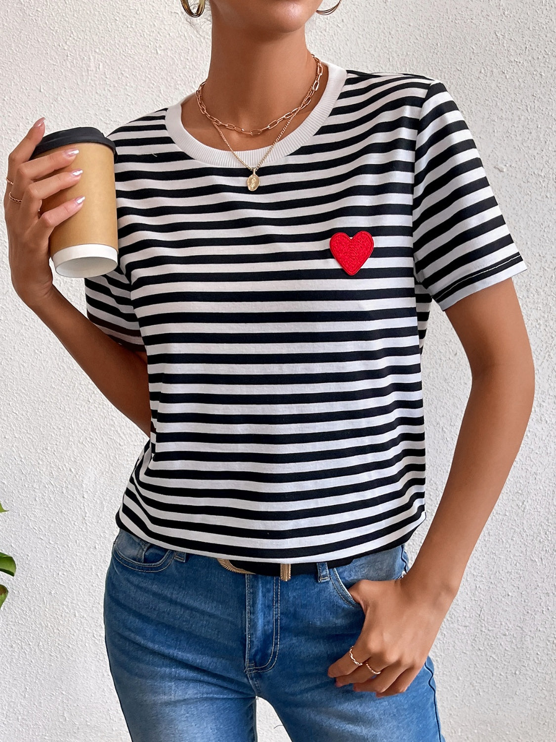 Striped Round Neck Short Sleeve T-Shirt