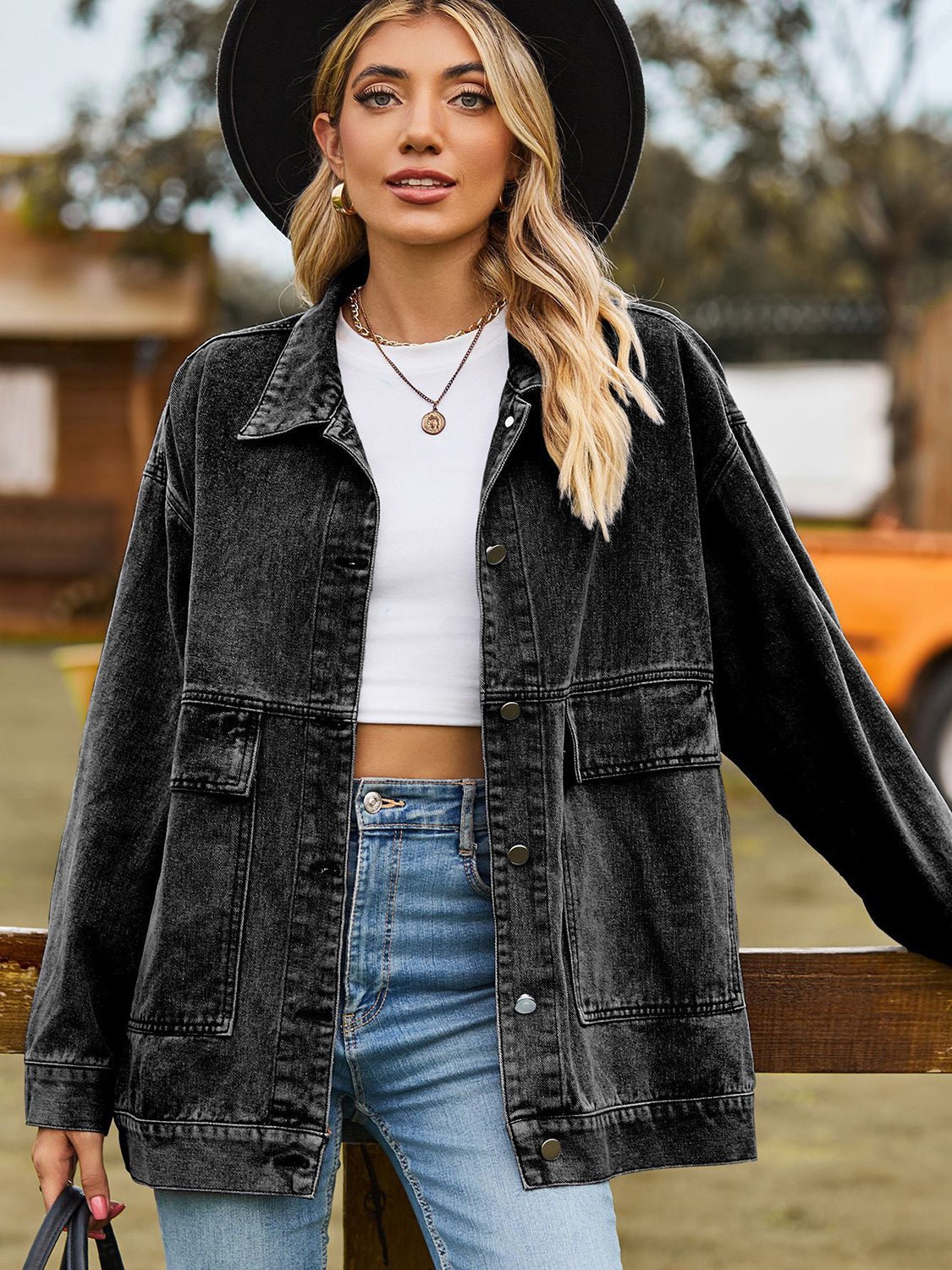 Collared Neck Button Up Denim Jacket