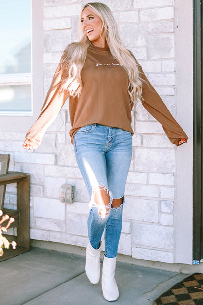 YOU ARE LOVED Graphic Dropped Shoulder Corduroy Sweatshirt