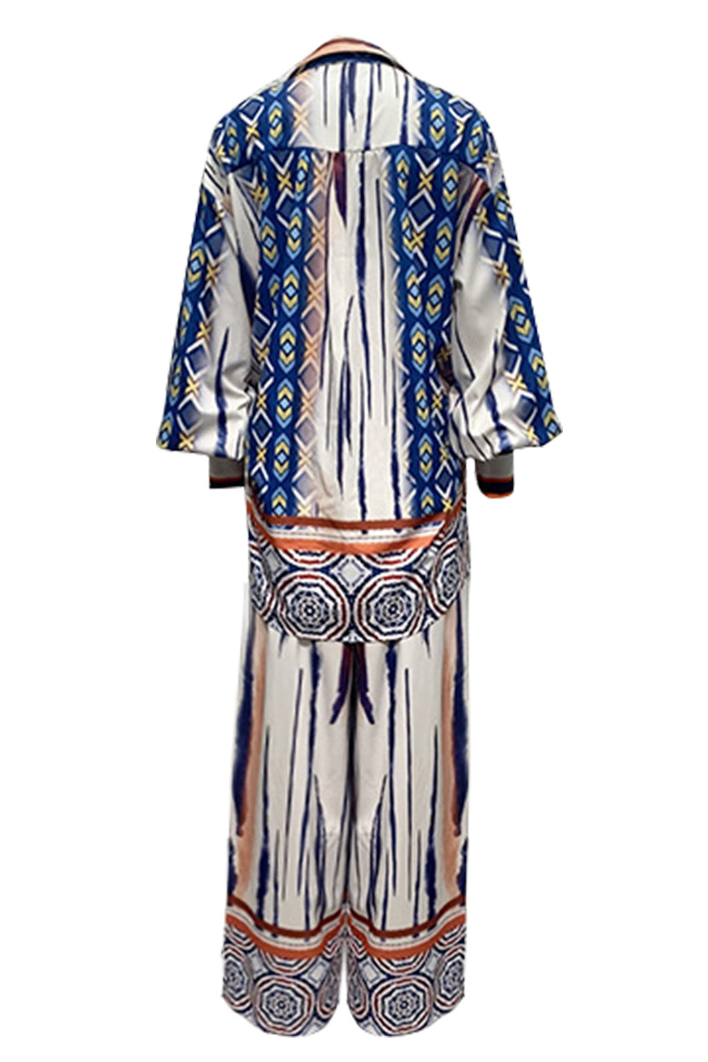 Printed Lantern Sleeve Top and Wide Leg Pants Set