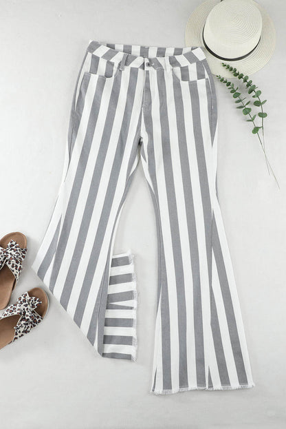 Raw Hem Star Applique Striped Jeans