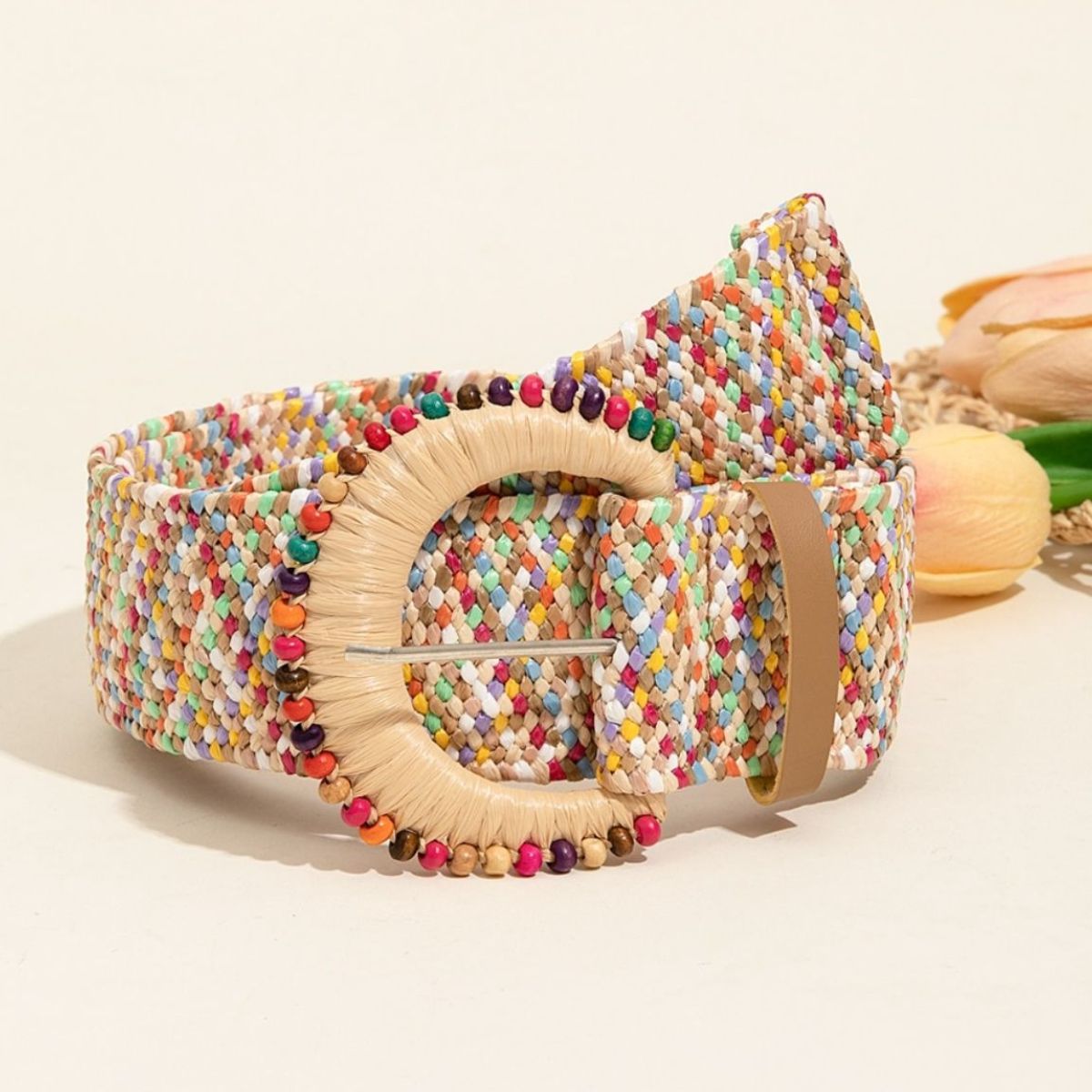 Multicolored Polypropylene Bead Buckle Belt