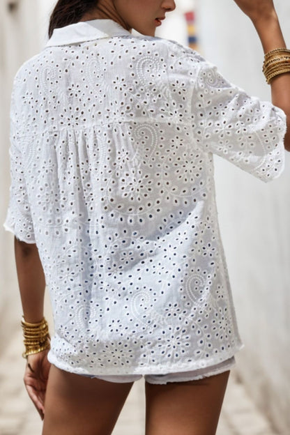 Eyelet Button Up Half Sleeve Shirt