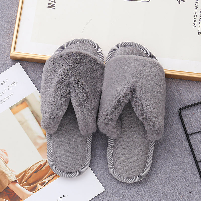 Faux Fur Open Toe Slippers