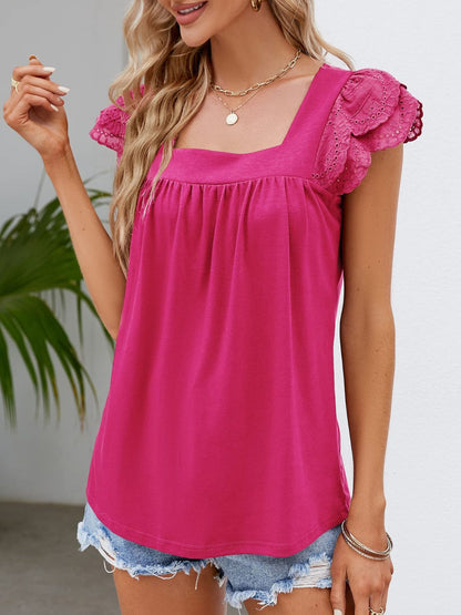 Ruffled Square Neck Cap Sleeve Blouse