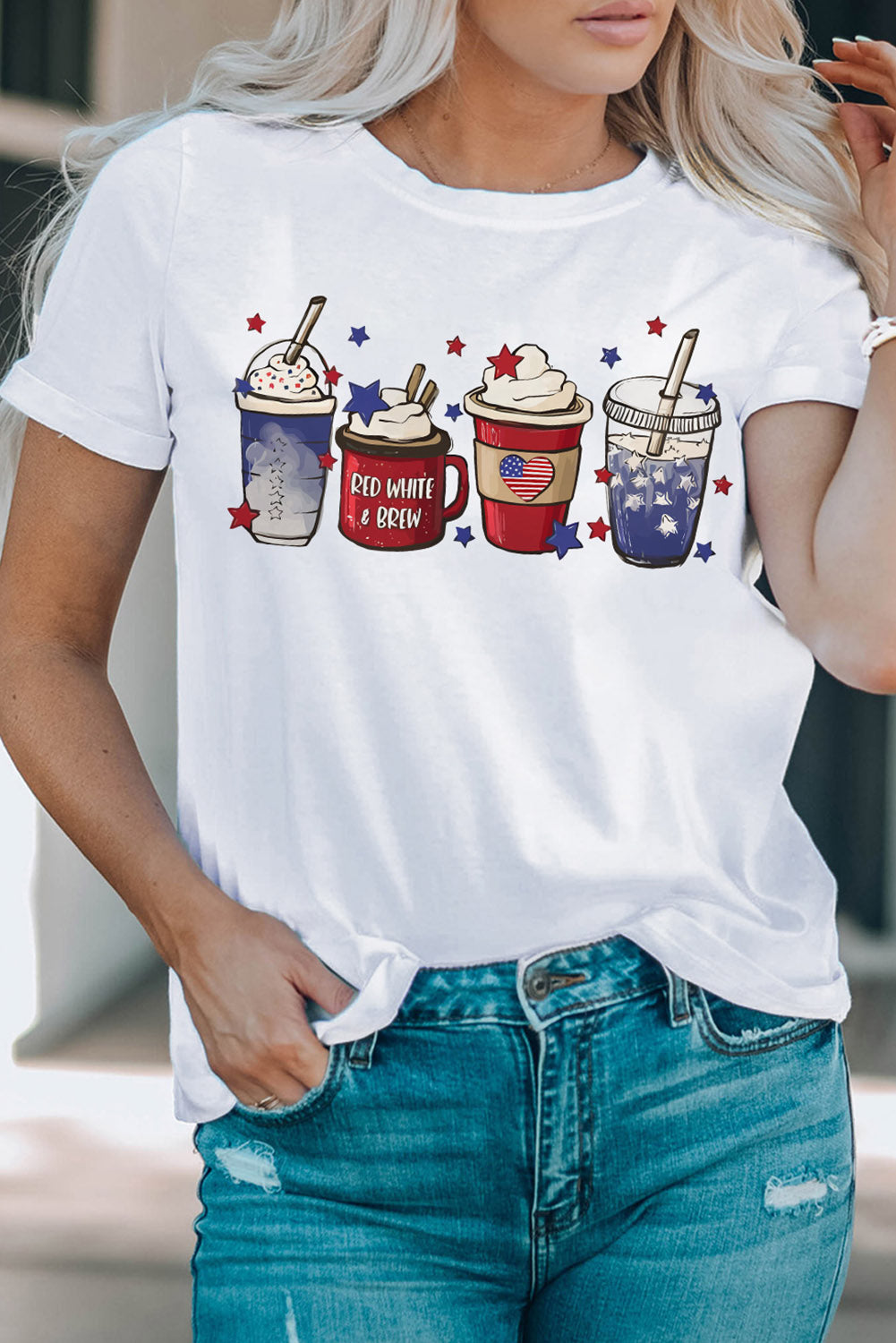 Cup Star Graphic Round Neck Tee