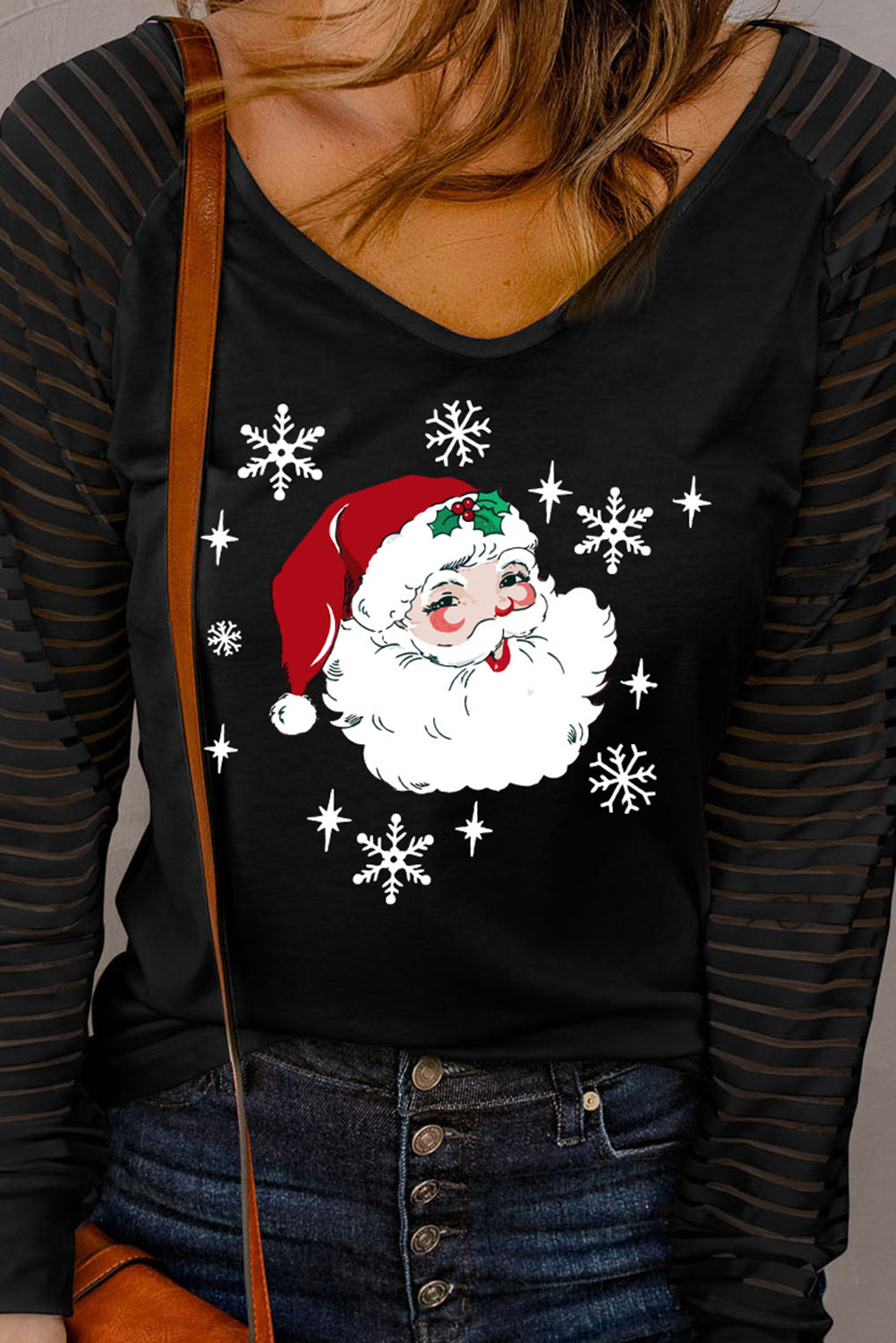 Santa Graphic Striped Long Sleeve T-Shirt