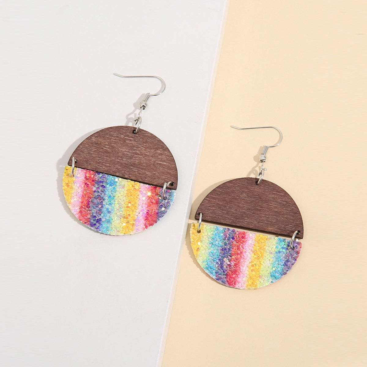 Sequin Wooden Round Dangle Earrings