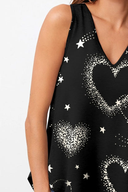 Heart Printed V-Neck Tank