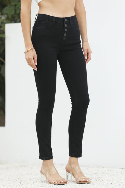 High Waist Button-Fly Slim Jeans