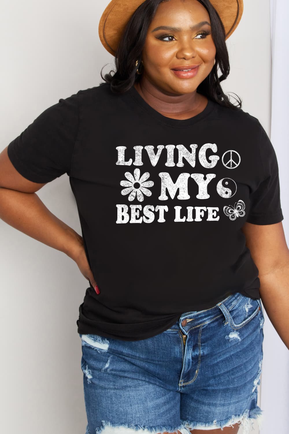 Simply Love Full Size LIVING MY BEST LIFE Graphic Cotton Tee