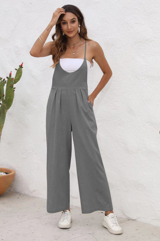 Tie Back Sleeveless Wide Leg Jumpsuit